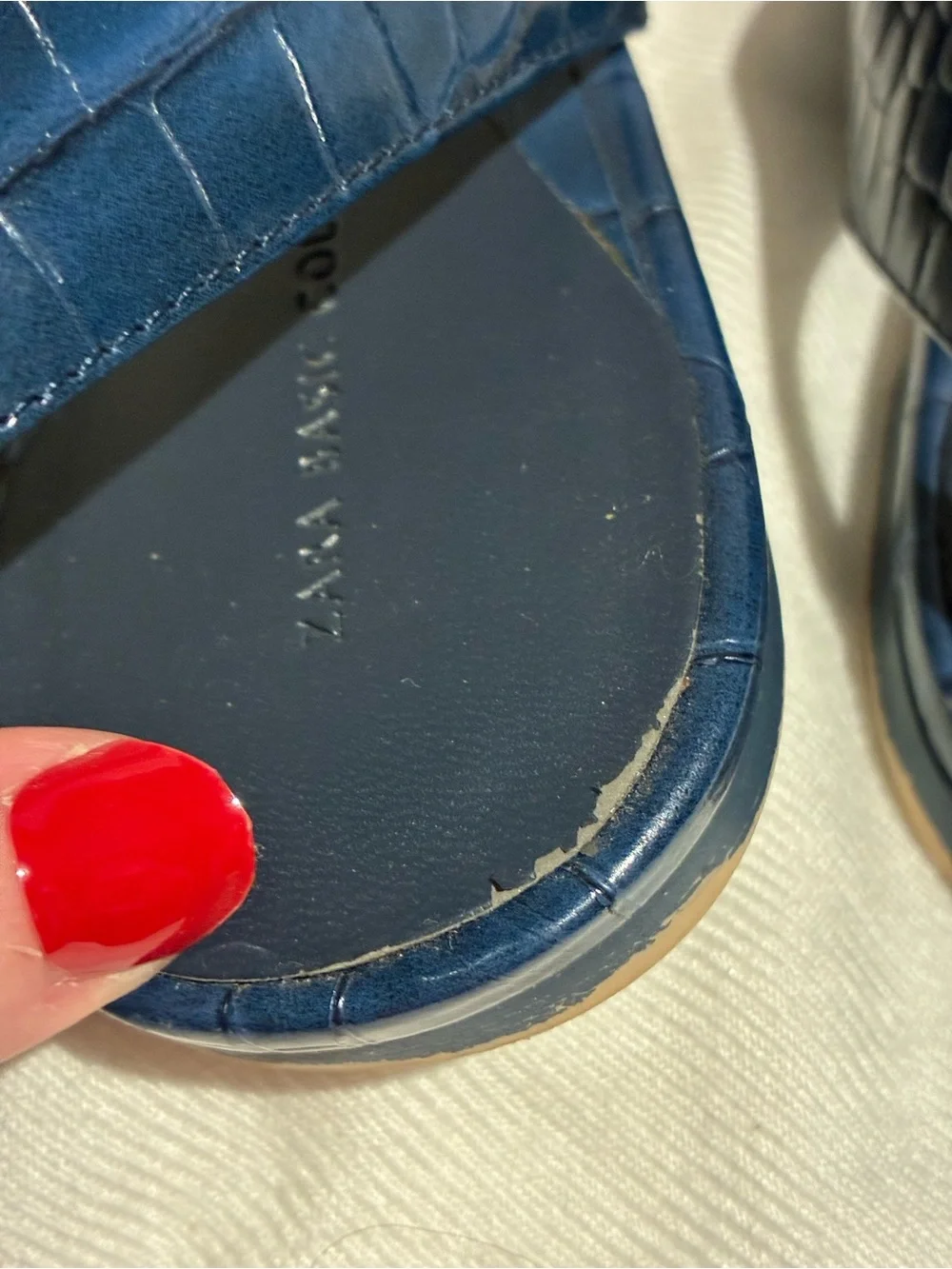 Zara Navy Croc-Embossed Pointed Toe Slingback Flats, sz 35/US 5